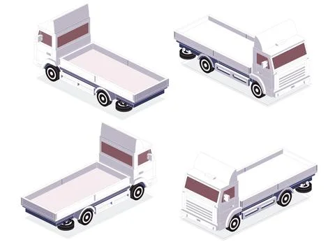 Isometric Flatbed Cargo Truck. Back and Front View. Commercial Transport. L.. Stock Illustration