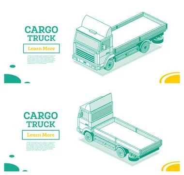 Isometric Flatbed Cargo Truck. Back and Front View. Stock Illustration