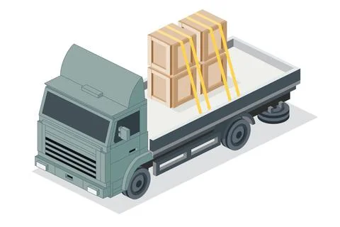 Isometric Flatbed Cargo Truck with Boxes. Commercial Transport. Logistics. .. Stock Illustration