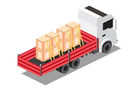 Isometric Flatbed Cargo Truck with Boxes. Commercial Transport. Logistics. .. Stock Illustration