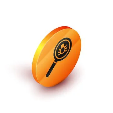 Isometric Flea search icon isolated on white background. Orange circle button Stock Illustration