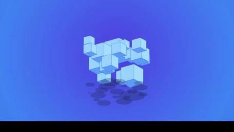 Isometric Floating 3D Blue Cube Cluster with Dynamic Shadow Motion Video stock 342300443