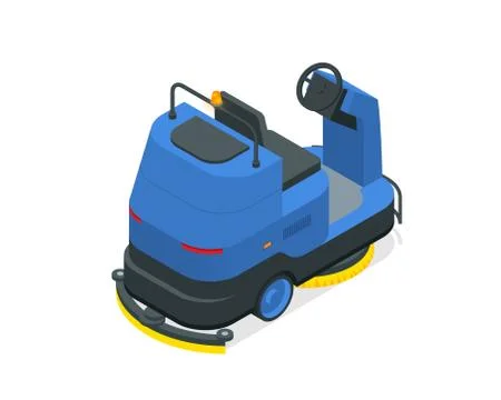 Isometric floor washing machine isolated on white background. Floor care and Illustrazione stock