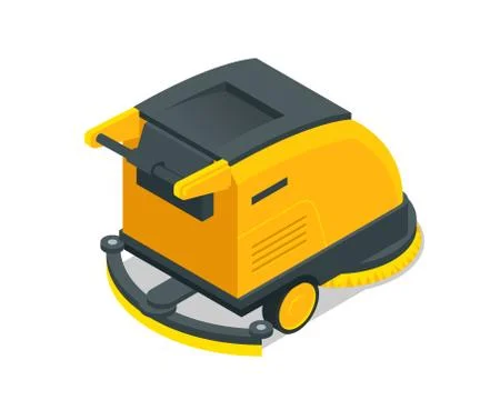 Isometric floor washing machine isolated on white background. Floor care and Illustrazione stock
