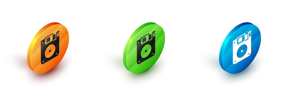 Isometric Floppy disk for computer data storage icon isolated on white Stock Illustration