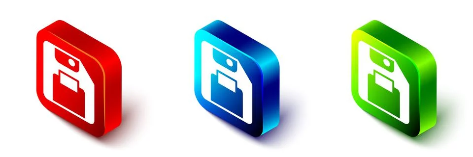 Isometric Floppy disk for computer data storage icon isolated on white Stock Illustration