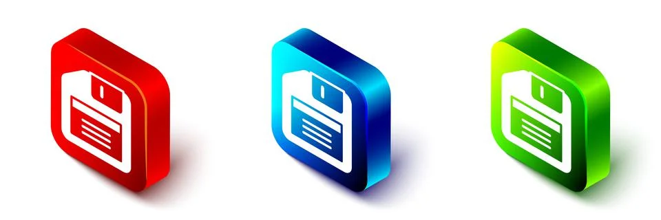 Isometric Floppy disk for computer data storage icon isolated on white Stock Illustration