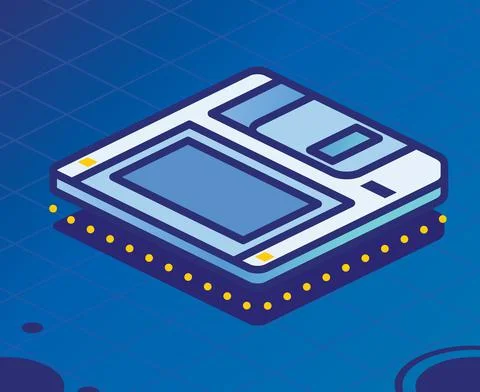 Isometric Floppy Disk. Diskette on Blue Background. Stock-Illustration