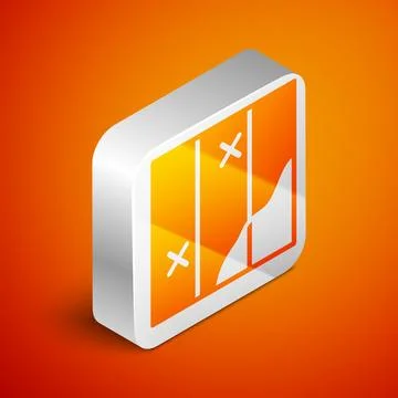Isometric Folded map icon isolated on orange background. Silver square butt.. Stock Illustration