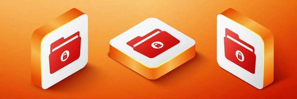 Isometric Folder and lock icon isolated on orange background. Closed folder and Stockillustratie
