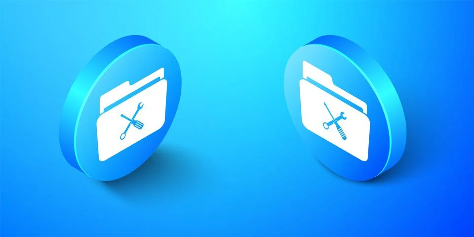Isometric Folder and tools or settings icon isolated on blue background. Folder Stockillustratie