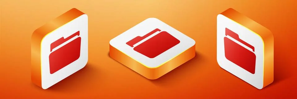 Isometric Folder icon isolated on orange background. Orange square button Stock-Illustration