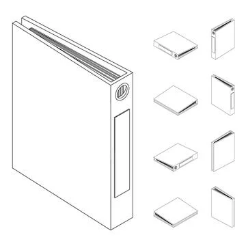 Isometric folder line . A large set of images of an office folder with documents Stock Illustration