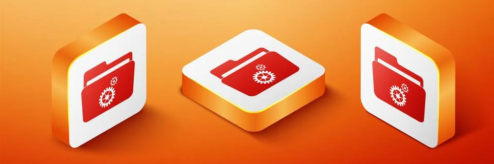 Isometric Folder settings with gears icon isolated on orange background. Concept Stock-Illustration