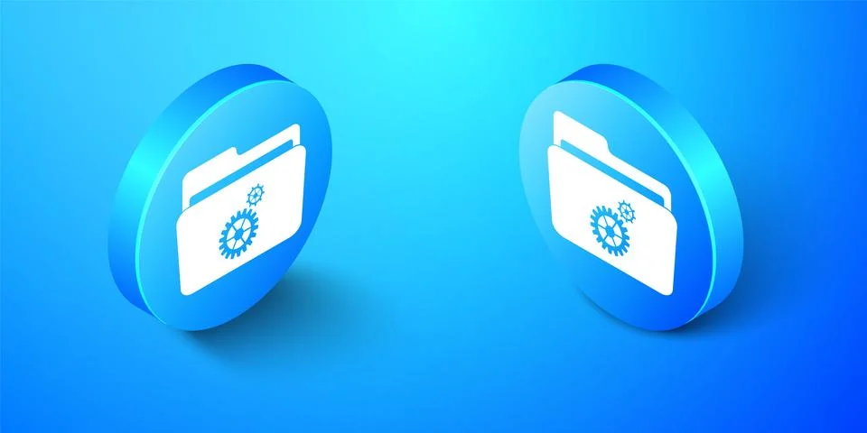 Isometric Folder settings with gears icon isolated on blue background. Concept イラスト素材