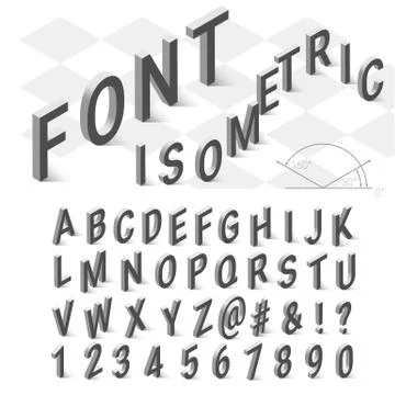 Isometric font alphabet with drop shadow on white background Illustration