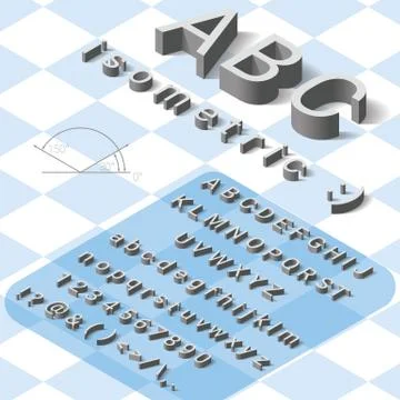 Isometric font alphabet with drop shadow on white background Stock Illustration