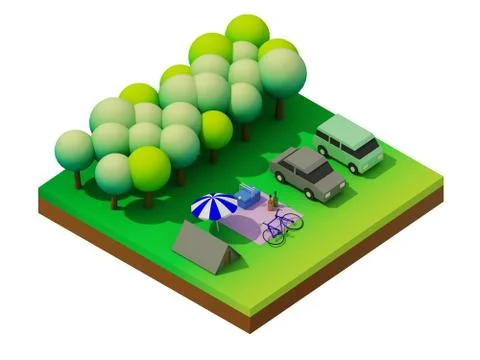 Isometric forest camping Stock Illustration