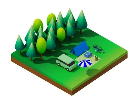 Isometric forest camping Stock Illustration