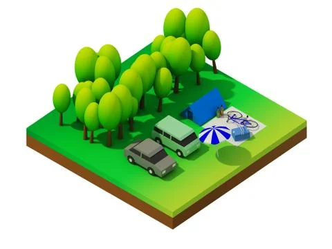 Isometric forest camping Stock Illustration