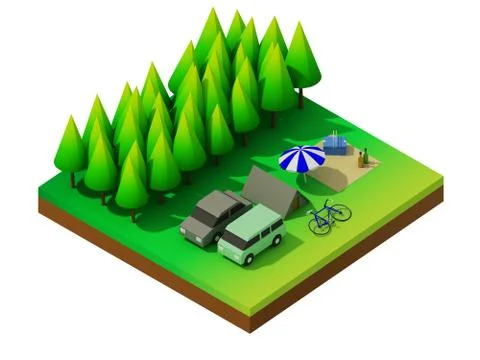 Isometric forest camping Stock Illustration