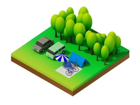 Isometric forest camping Stock Illustration