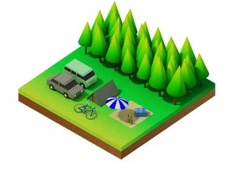 Isometric forest camping Stock Illustration