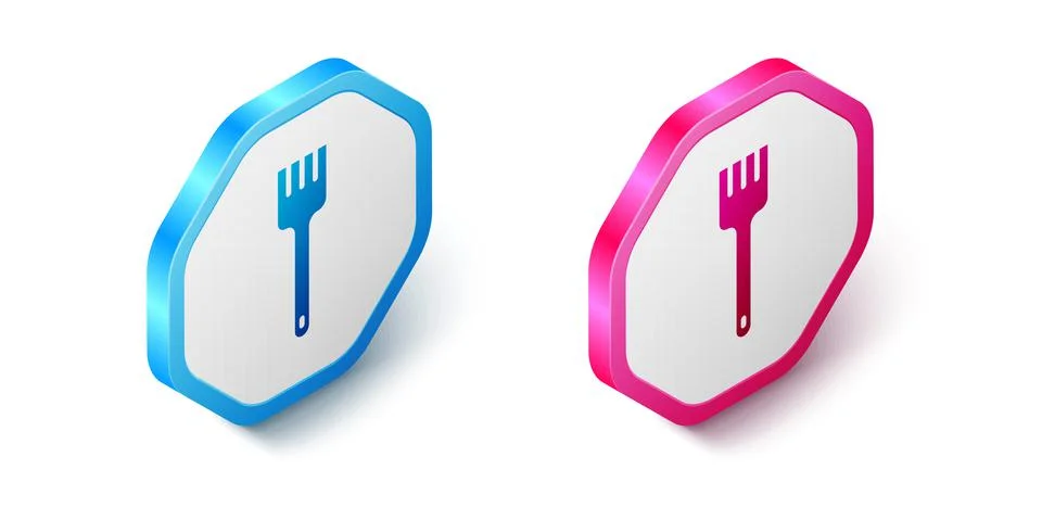 Isometric Fork icon isolated on white background. Cutlery symbol. Hexagon button Stock Illustration