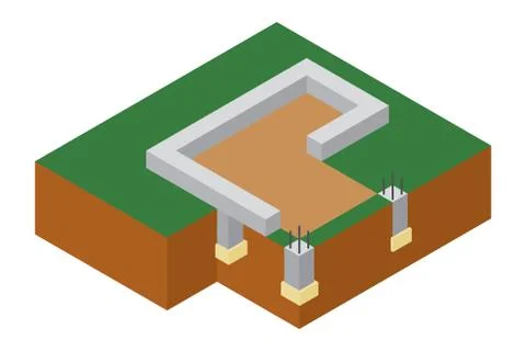 Isometric foundation cutaway vector illustration Illustrazione stock