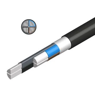 Isometric four core aluminum power cable. Stock Illustration