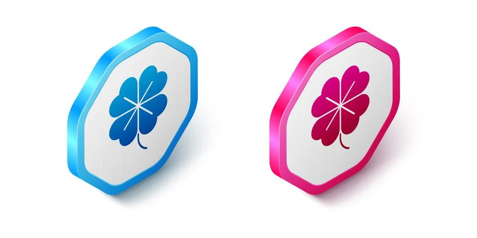 Isometric Four leaf clover icon isolated on white background. Happy Saint Pat Stock Illustration
