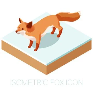 Isometric fox icon on a square ground Stock Illustration