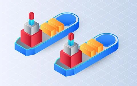 Isometric Freight Ship on white background. Transportation and logistics co.. Stock Illustration