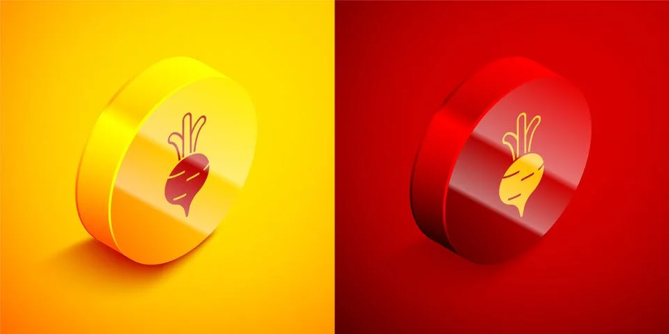 Isometric Fresh beet with leaf icon isolated on orange and red background Stock Illustration