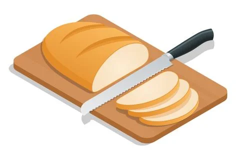 Isometric Fresh bread on the kitchen table. Whole grain bread. Fresh crispy Stock Illustration