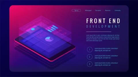 Isometric front end development landing page concept. Stock Illustration