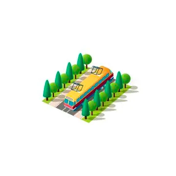 Isometric front left view tram Stock Illustration