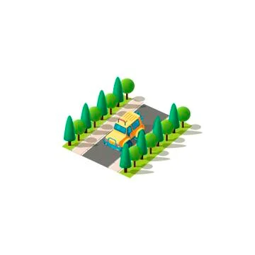 Isometric front left view yellow SUV Stock Illustration