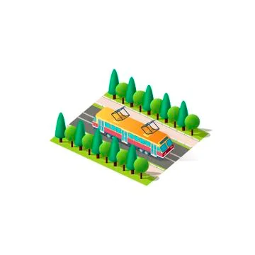 Isometric front right view tram Stock Illustration