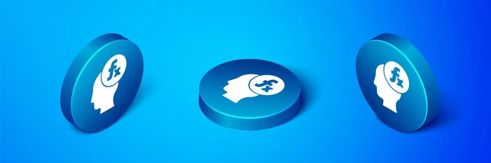 Isometric Function mathematical symbol icon isolated on blue background. Blue Stock Illustration
