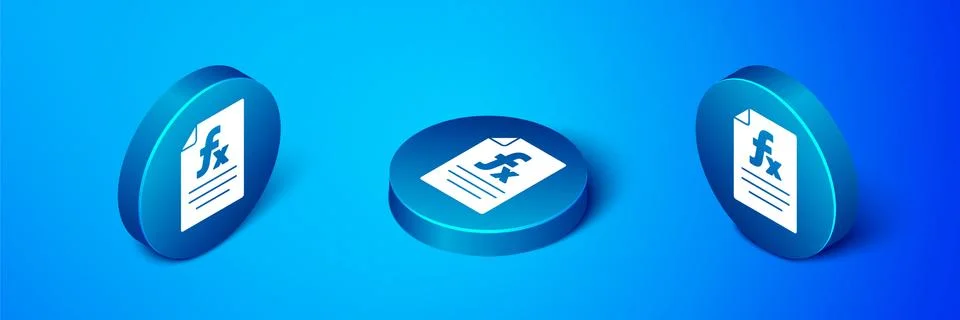 Isometric Function mathematical symbol icon isolated on blue background. Blue Stock Illustration