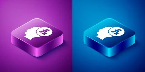 Isometric Function mathematical symbol icon isolated on blue and purple Stock Illustration