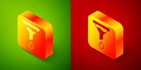 Isometric Funnel or filter icon isolated on green and red background. Squar.. Stock Illustration