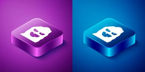 Isometric Funny and scary ghost mask for Halloween icon isolated on blue and  Stock Illustration