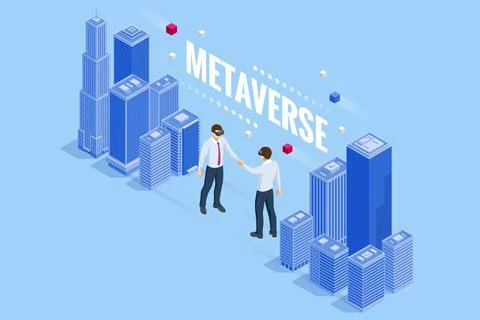 Isometric future digital technology cyber virtual game entertainment metaverse 库存插图