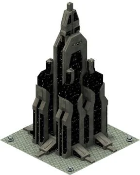Isometric futuristic sci-fi architecture, future building. 3D rendering Stock Illustration