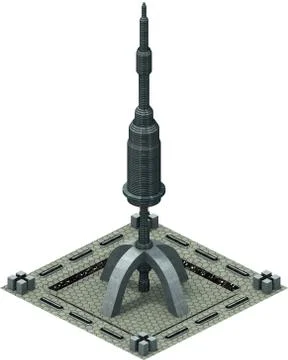 Isometric futuristic sci-fi architecture, satellite antenna. 3D rendering Stock Illustration