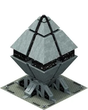 Isometric futuristic sci-fi architecture, future city building. 3D rendering Stock Illustration