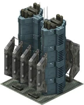 Isometric futuristic sci-fi architecture, cargo station. 3D rendering Stock Illustration