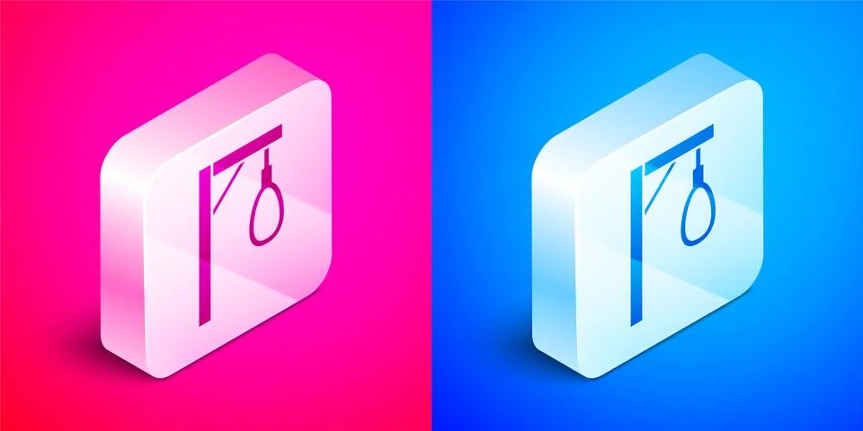 Isometric Gallows rope loop hanging icon isolated on pink and blue background Stock Illustration